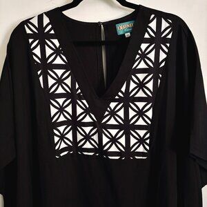 Black Maxi Dress with White Geo Yoke